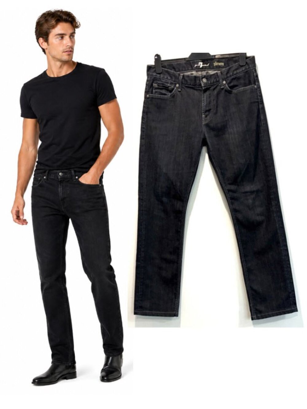 7 For All Mankind Slimmy Straight Black Stretch Jeans Men’s 33